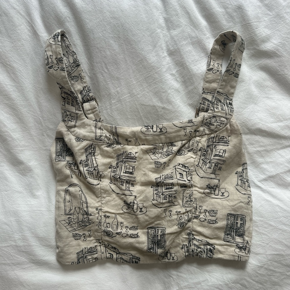 Beige Printed Crop Top